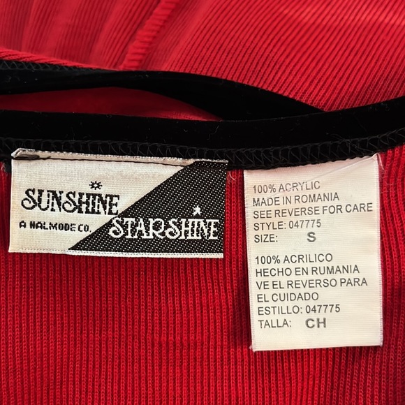 Vintage SUNSHINE STARSHINE Red Ribbed Knit Black Velvet Trim Maxi Dress NWOT - Picture 9 of 9